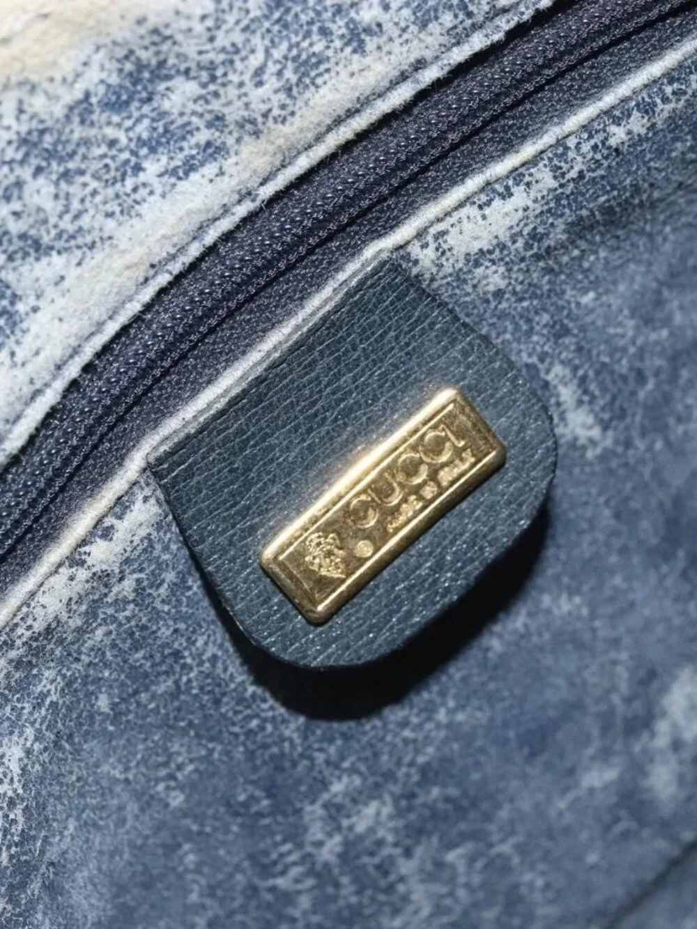 GUCCI Micro GG Supreme Sherry Line Bag PVC Navy Gold 001 56 0852 Auth am10608